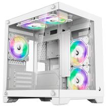 Gabinete Gamer Rise Mode Galaxy Glass M Mini, M-ATX, Lateral e Frontal em Vidro Temperado, Branco - RM-GA-GGMN-FW