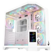Gabinete Gamer Rise Mode Zeus Glass Screen 02, Mid Tower, ATX, Display 3.5, Lateral e Frontal em Vidro, Branco - RM-CA-ZES-02-FW