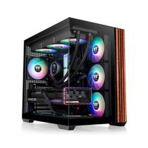 Gabinete Gamer Thermaltake View 380 Wood Style, Mid-Tower, 2x Painéis de Vidro, 4x FANs CT120 ARGB, Preto - CA-1Z2-00M1WN-WS