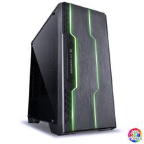 Gabinete gamer tron com lateral acrilica preto fita de led frontal 7 cores e cover de fonte