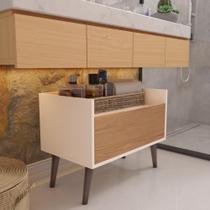 Gabinete Grécia com 1 porta armário organizador para banheiro - Off White com Freijó