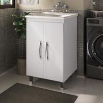 Gabinete lavanderia MDF com Tanque Mármore Sintético 40 litros com apoio - Fabribam