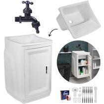 Gabinete Lavanderia Tanque Branco 01 Porta + Torneira
