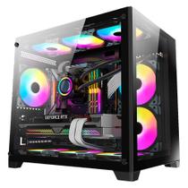 Gabinete liketec gamer kirra black 4x fan rgb cubo design m-atx frontal vidro