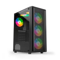 Gabinete Liketec Hurricane, Frontal Mesh, Mid Tower, Lateral em Vidro, 3x Fan Rainbow - LC-AT-HURRICANE-3FR