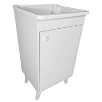 Gabinete MDF Branco com Tanque Plástico 26L e Base Torneira de Bancada Pés Retrô