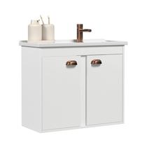 Gabinete New Prisma para Banheiro Classico com Puxadores concha Bronze de Parede Branco