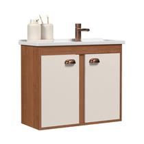 Gabinete New Prisma para Banheiro Classico com Puxadores concha Bronze de Parede Freijó/Off white Gabinete New Prisma para Banheiro Classico com Puxadores concha Bronze de Parede Freijó/Off white