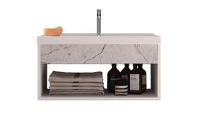 Gabinete Nicho Suspenso para Banheiro com Lavatório Beta Branco com Marmorizado Branco - Moveisaqui - Cerocha Gabinete Nicho Suspenso para Banheiro com Lavatório Beta Branco com Marmorizado Branco - Moveisaqui - Cerocha