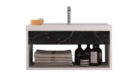 Gabinete Nicho Suspenso para Banheiro com Lavatório Beta Branco com Marmorizado Preto - Moveisaqui