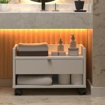 Gabinete Organizador Off White Para Banheiro Pia Com Gaveta Rodinhas