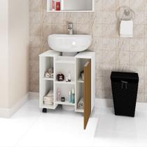 Gabinete Organizador para Banheiro 1 Porta com Prateleiras Pés Rodízios Pequin - Várias Cores Gabinete Organizador para Banheiro 1 Porta com Prateleiras Pés Rodízios Pequin - Várias Cores