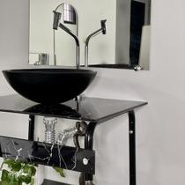 Gabinete p/ Banheiro Marmorizado Preto Fosco Completo - Modelo Carrara 60cm