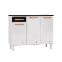 Gabinete p/Pia Cozinha Balcão Diamante Smart Aço 3 Portas e 1 Gaveta c/Tampo 105cm Branco/Preto - Telasul