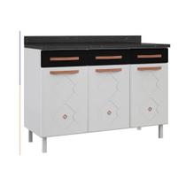 Gabinete p/Pia Cozinha Balcão Mirage New Aço 3 Portas e 3 Gavetas c/Tampo 120cm Branco/Preto - Telasul