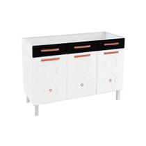 Gabinete p/Pia Cozinha Balcão Mirage New Aço 3 Portas e 3 Gavetas s/Tampo 120cm Branco/Preto - Telasul