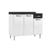 Gabinete p/Pia Cozinha Balcão Rubii Aço 3 Portas e 1 Gaveta c/Tampo 105cm Branco/Preto - Telasul