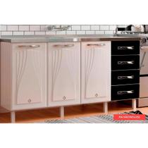 Gabinete p/Pia Cozinha Balcão Star New Aço 3 Portas e 4 Gavetas s/Tampo 160cm Branco/Preto - Telasul