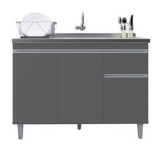 Gabinete P/ Pia de Inox 120cm Cinza 3 Portas 1 Gaveta S/ Tampo - Pop Gabinete P/ Pia de Inox 120cm Cinza 3 Portas 1 Gaveta S/ Tampo - Pop