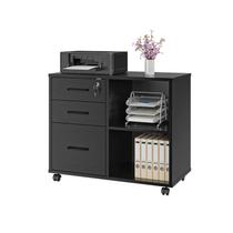 Gabinete Panana com 3 Gavetas, Armário Móvel para Arquivos e Suporte para Impressora Preto