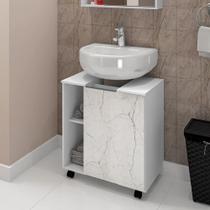 Gabinete para Banheiro 01 Porta com Rodízios Pequin Branco/Carrara