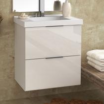 Gabinete para banheiro 03 gavetas com Lavatório Pietra 60cm Branco/Branco Brilho Móveis Bosi