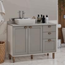 Gabinete para Banheiro 100% MDF 2 Portas 3 Gavetas Modelo Americano Provençal Iluminata Cinza/Branco/Fendi Gabinete para Banheiro 100% MDF 2 Portas 3 Gavetas Modelo Americano Provençal Iluminata Cinza/Branco/Fendi