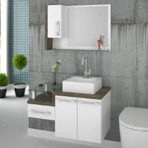 Gabinete para Banheiro 2 Portas 1 Gaveta com Cuba e Espelheira Legno 830W Branco/Carvalho Dark Gabinete para Banheiro 2 Portas 1 Gaveta com Cuba e Espelheira Legno 830W Branco/Carvalho Dark