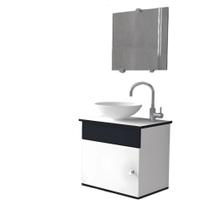 Gabinete para banheiro 44cm suspenso com cuba e espelho completo para lavabo