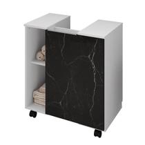 Gabinete Para Banheiro 55cm 1 Porta Com Rodízios Pequin Branco/Nero - Bechara