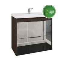 Gabinete Para Banheiro 59cm 100% MDF Com 2 Gavetas Espelhadas E Pia Califórnia Mgm Móveis Café