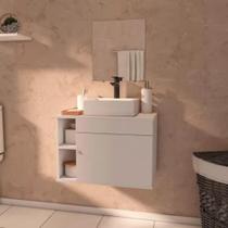 Gabinete para Banheiro 60cm com Cuba Mármore Sintético e Espelho Suspenso Armário Completo Lavabo - Brovália