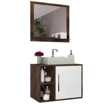 Gabinete Para Banheiro 60cm Com Painel Elite Branco e Marrom Arte Cas Gabinete Para Banheiro 60cm Com Painel Elite Branco e Marrom Arte Cas
