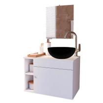 Gabinete para Banheiro 60cm de Madeira Suspenso com Cuba e Espelho Completo Lavabo - Brovália