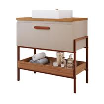 Gabinete Para Banheiro 80 Cm 100% Mdf 1 Porta Basculante Portinari Mgm Móveis Cappuccino/Freijo