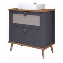 Gabinete Para Banheiro 80Cm 100% Mdf 1 Gaveta 1 Porta Basculante Veneto Mgm Móveis Titânio/Freijo