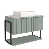Gabinete Para Banheiro 80Cm 100% Mdf Metalon 20X20 1 Porta Basculante Frisê Mgm Móveis Pistache