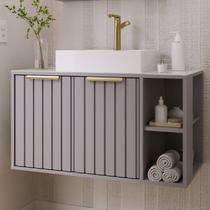 Gabinete para Banheiro 80cm com 2 Portas 2 Nichos e Cuba de Sobrepor Noruega