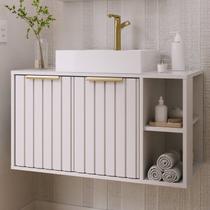 Gabinete para Banheiro 80cm com 2 Portas 2 Nichos e Cuba de Sobrepor Noruega