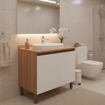 Gabinete para Banheiro 80cm com Tampo 2 Portas Macadâmia