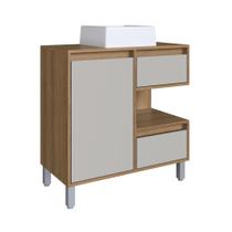 Gabinete para Banheiro 80cm Paula com 2 Gavetas 1 Porta 1 Nicho Mel/Arenas e Cuba Branca