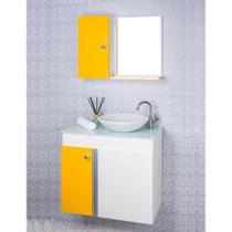 Gabinete Para Banheiro Amarelo Com Cuba Branca E Armário Com Espelho