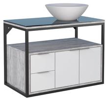 Gabinete Para Banheiro APO 100% Com Tampo em Vidro Temperado e Puxadores e Estrutura em Alumínio 2 Gavetas e 2 Portas com Corrediças Telescópicas Cor