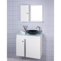 Gabinete Para Banheiro Branco Com Cuba Preta E Armário Com Espelho