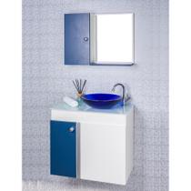 Gabinete Para Banheiro Branco E Azul Com Cuba Azul E Armario Com Espelho Modelo Aquarius Delta - Mercado das Prateleiras