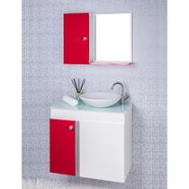 Gabinete Para Banheiro Branco E Vermelho Com Cuba Branca E Armario Com Espelho Modelo Aquarius Delta - Mercado das Prateleiras