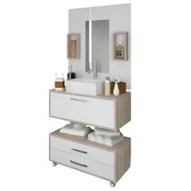 Gabinete Para Banheiro Com Cuba 60cm 1 Porta 2 Gavetas Class Branco e Marrom Arte Cas Gabinete Para Banheiro Com Cuba 60cm 1 Porta 2 Gavetas Class Branco e Marrom Arte Cas
