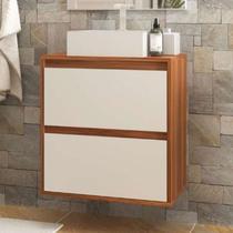 Gabinete para Banheiro com Cuba 60cm Mdf Nogal com Branco Dubai - On Móveis