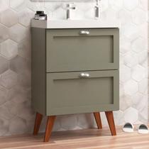 Gabinete para Banheiro com Cuba 60cm Retro Mdf Verde Milano - On Móveis