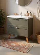 Gabinete para Banheiro com Cuba 80cm Retro Mdf Verde Milano - On Móveis